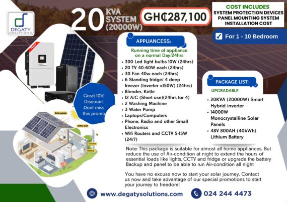 20KVA, 40KWH BACKUP LITHIUM BATTERY, 14KW MONOCRYSTALLINE SOLAR PANELS